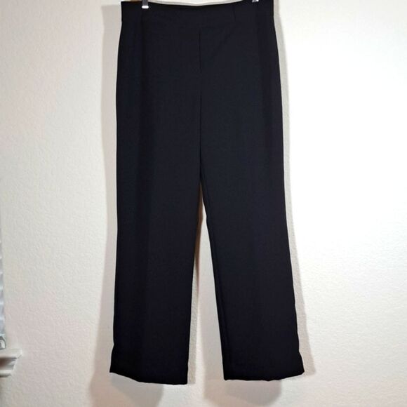 Trousers Women’s Black Wide Leg Front Button Zip Fly Lined Sz 12 Polyester Crepe - Picture 1 of 11